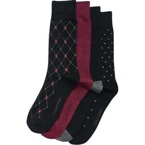 CALVIN KLEIN Crew Dress Socks Mens 4-Pack Black Argyle Micro Dot Solid Cotton